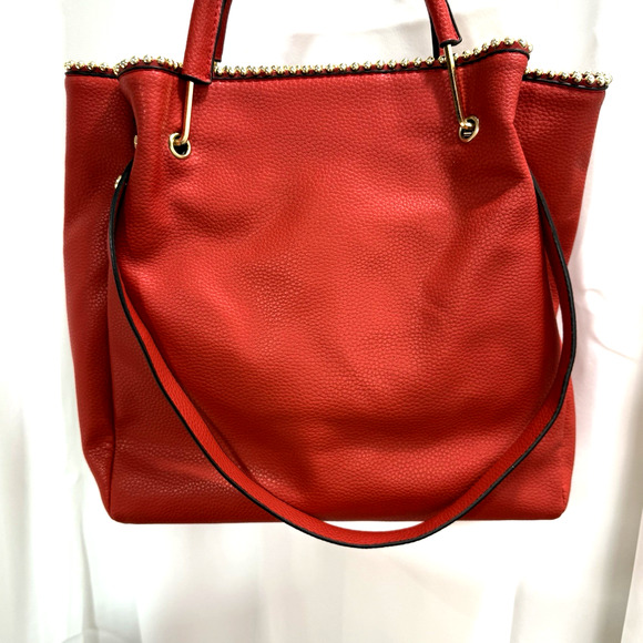 ALEXIS BENDEL RED VEGAN LEATHER GOLD BEAD SATCHEL HANDBAG PURSE - Picture 13 of 14